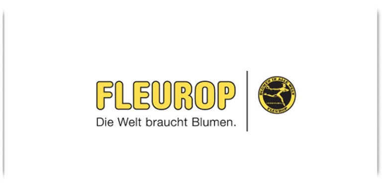 Logo Fleurop mit der Aufschrift: Die Welt braucht Blumen.