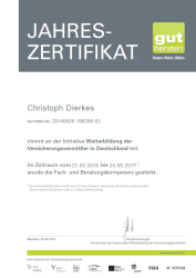 Jahreszertifikat zur Weiterbildung der Versicherungsvermittler von Christoph Dierkes