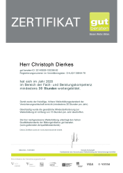 Zertifikat für die Weiterbildung im Bereich der Fach- und Beratungskompetenz 2020