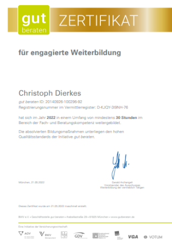 Zertifkat für engagierte Weiterbildung 2022