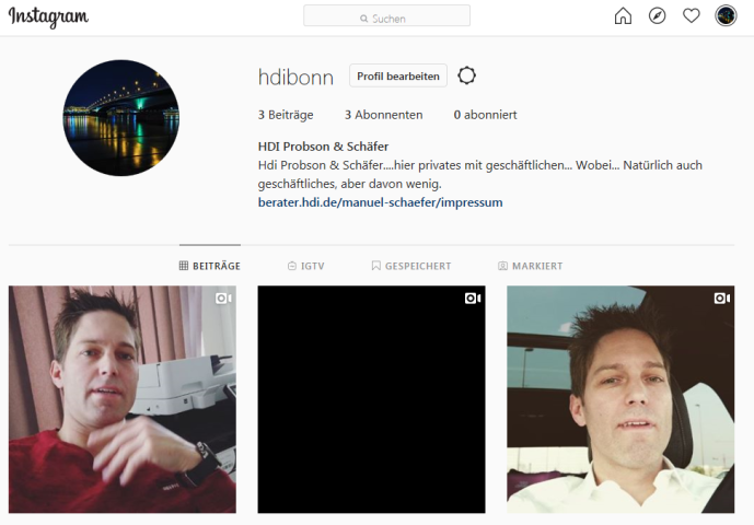 Screenshot von Instagram-Seite der HDI Generalvertretung Probson & Schäfer