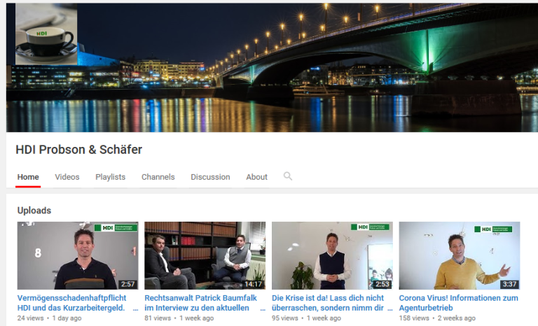 Screenshot vom YouTube-Kanal der HDI Generalvertretung Probson & Schäfer 