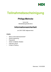 Teilnahmebescheinigung Informationssicherheit
