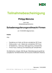 Teilnahmebescheinigung Schadenregulierungsvollmacht Firmen