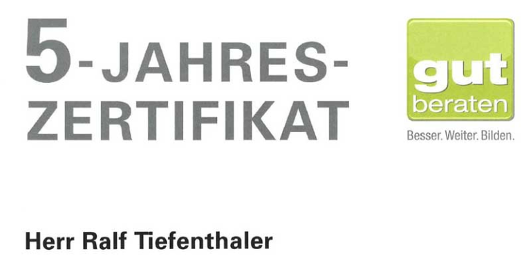 5-Jahres-Zertifikat von Ralf Tiefenthaler