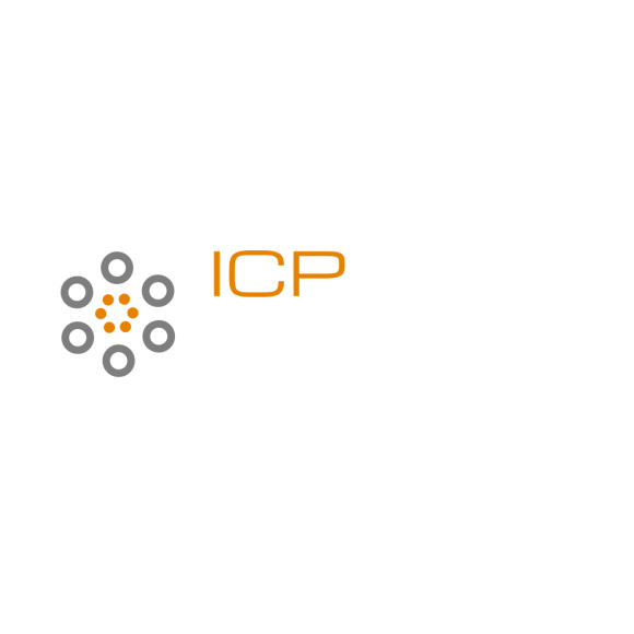 Logo von IT Consulting & Partner. Links sind sechs graue größere Kreise die einen Kreis bilden, in welchen sechs kleine orangene Punkte einen erneuten Kreis bilden. Rechts steht die Abkürzung ICP in orange