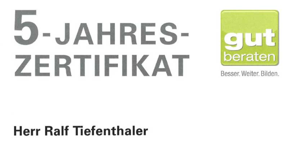5-Jahres-Zertifikat von Ralf Tiefenthaler