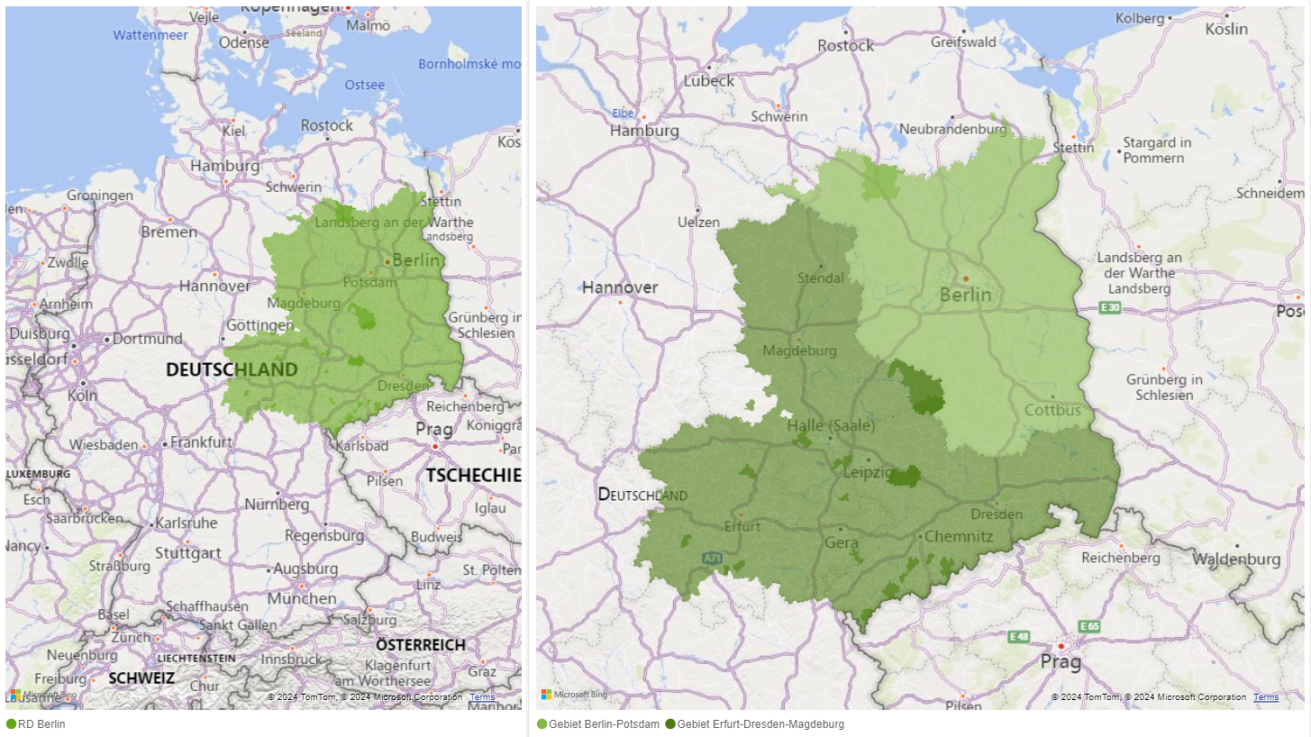 Kartendarstellung der Regionaldirektion Berlin mit hervorgehobener geografischer Region innerhalb Deutschlands.