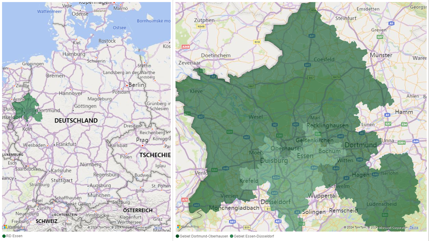 Kartendarstellung der Regionaldirektion Essen mit hervorgehobener geografischer Region innerhalb Deutschlands.