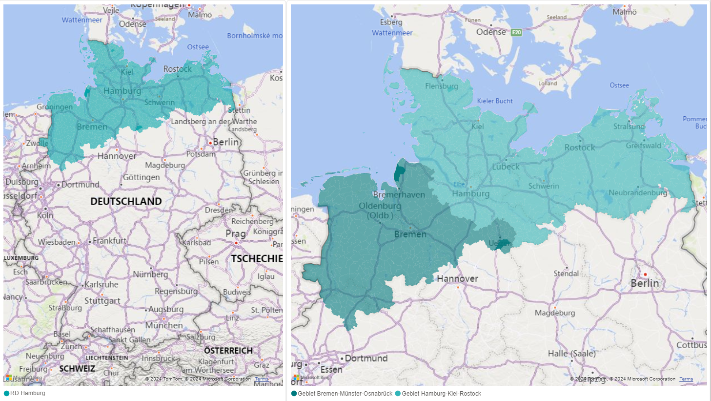 Kartendarstellung der Regionaldirektion Hamburg mit hervorgehobener geografischer Region innerhalb Deutschlands.