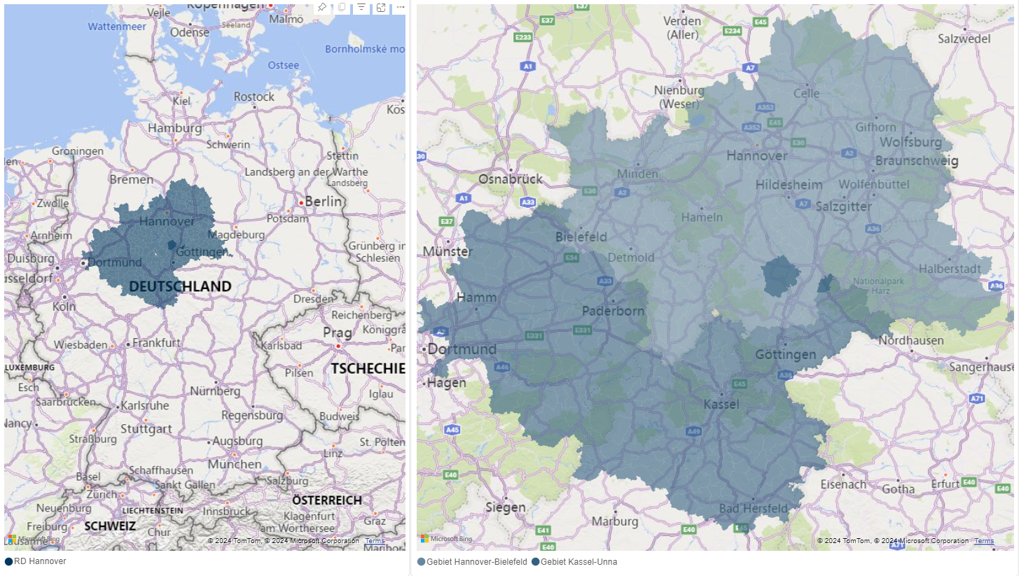 Kartendarstellung der Regionaldirektion Hannover mit hervorgehobener geografischer Region innerhalb Deutschlands.