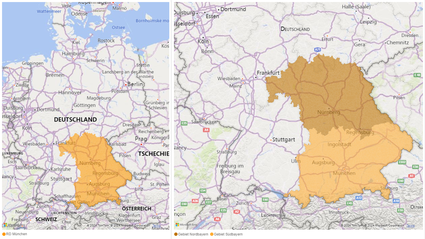 Kartendarstellung der Region München mit hervorgehobener geografischer Fläche innerhalb Deutschlands.