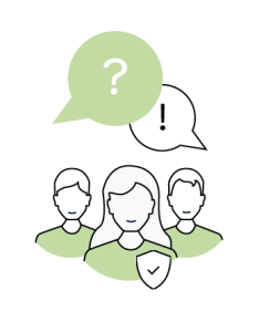 Illustration mit mehreren gesichtlosen Personen zur Visualiserung einer Beratung