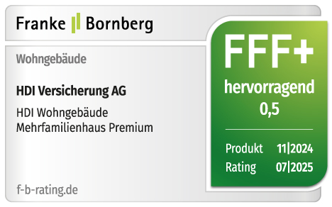 Siegel Franke und Bornberg hat die Produktlinie Premium der HDI Wohngebäude für Mehrfamilienhäuser mit FFF+ ausgezeichnet