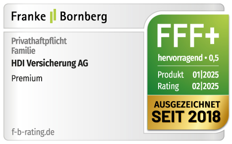 Siegel Franke & Bornberg zeichnet den Premium-Tarif für Familien in der HDI Privat-Haftpficht mit FFF+ als ausgezeichnet aus