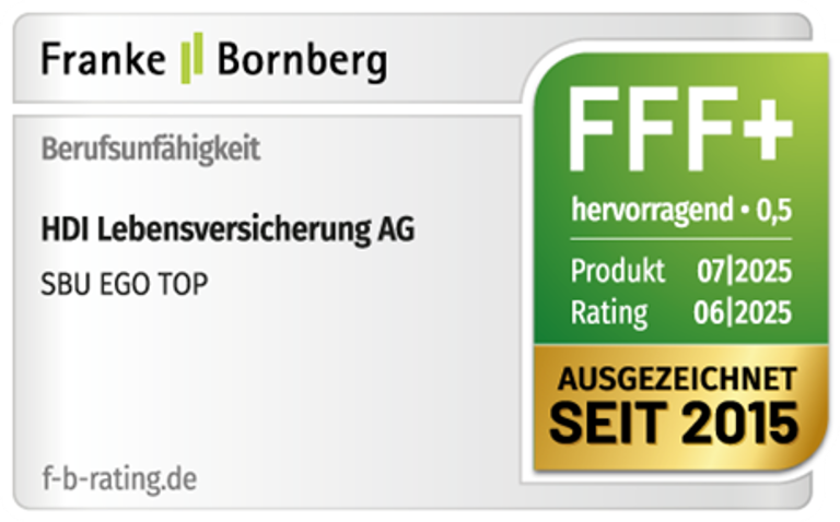 Siegel Franke & Bornberg, das die HDI BU Tarif Ego Top mit FFF auszeichnet