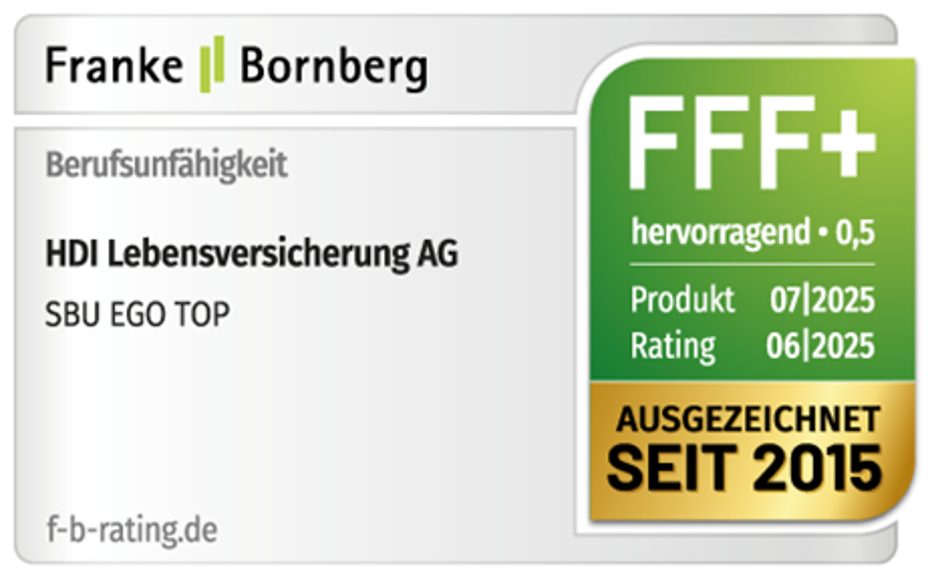 Siegel Franke & Bornberg, das die HDI BU Tarif Ego Top mit FFF auszeichnet