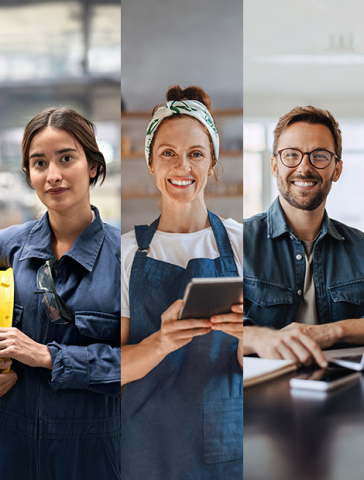 2 Fraun und 1 Mann in der jeweilien Arbeitssituation 